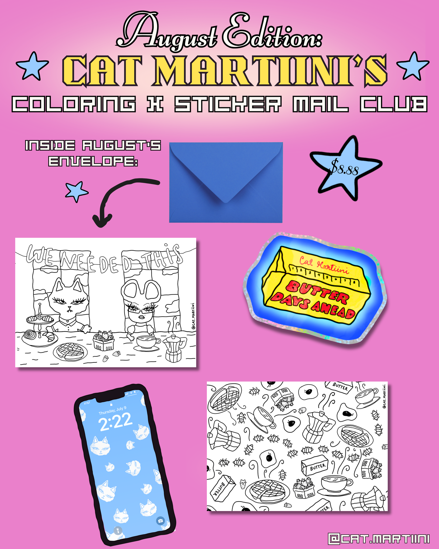 Cat Martiini's Coloring x Sticker Mail Club Subscription