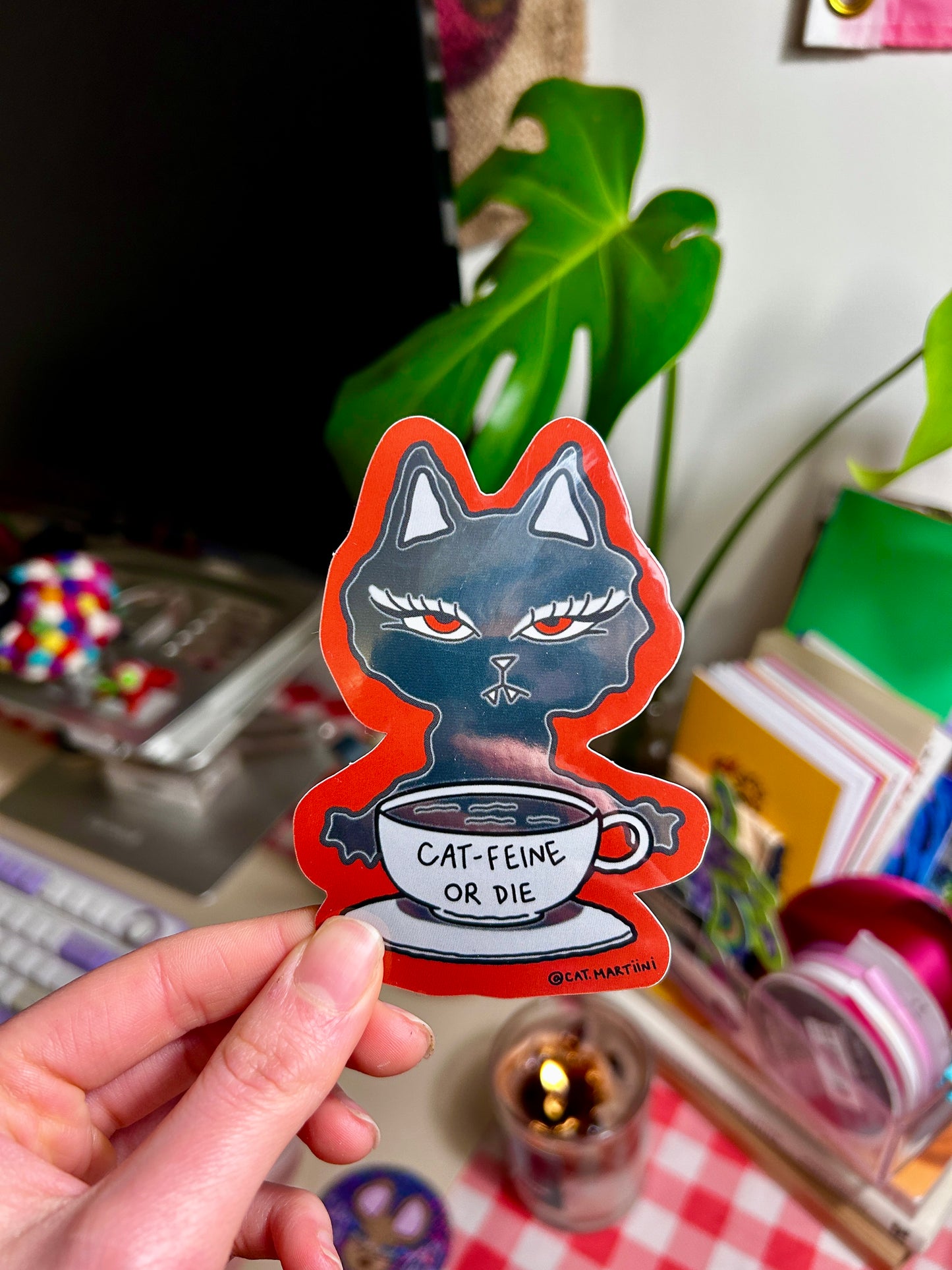 Cat-feine or Die Red Sticker